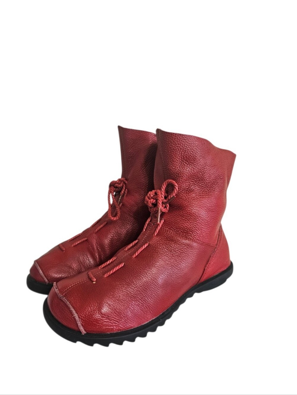 CLARSUNNY Boots Women's Size 6.5-7 Red Genuine Leather Casual Soft Flat